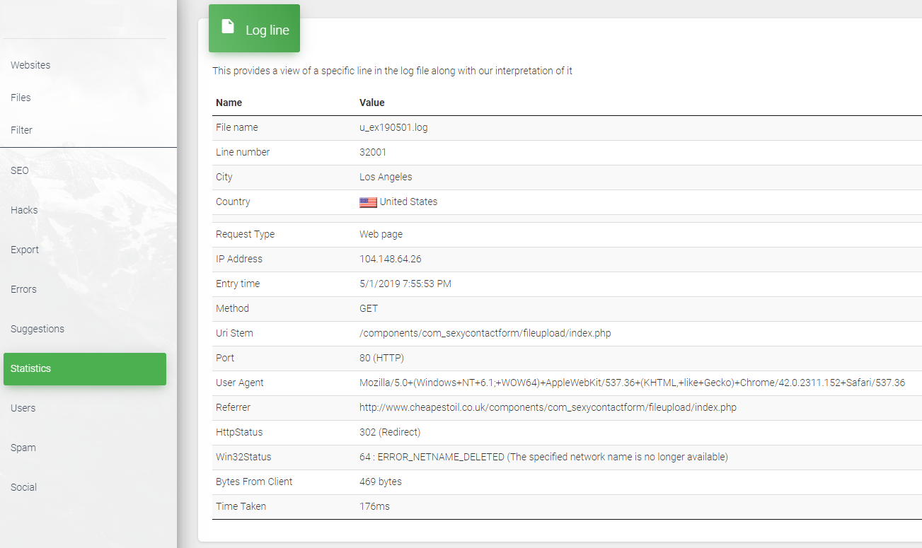 Analyze website log lines